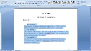 Word 2007 les retraits de paragraphes part 2 [upl. by Zoellick]