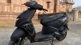 Ntorq 125 matte black vinyl wrap and black panther sticker  reliablegraphics1  moped [upl. by Ardnosac819]