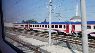 Ankara to Konya with turkish Highspeed train YHT  driving out of Ankara city [upl. by Ahsad]