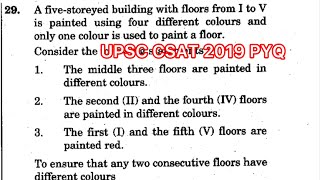 CSAT 2019 Solved Paper  A fivestoreyed building with floors from I to V is painted using four… [upl. by Novaelc692]