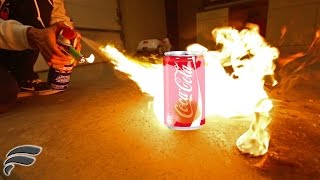 HOME MADE FLAMETHROWER VS COKE CANS [upl. by Ilise]