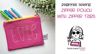 How to make a zipper pouch with tabs  Beginner Sewing [upl. by Adlare]