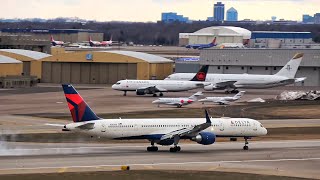 Delta Airlines B757351 N585NW WindyLate Touchdown  Minneapolis St Paul Airport [upl. by Liahcim]