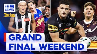 Celebrations begin as AFL and NRL Grand Final weekend kicks off  9 News Australia [upl. by Atina52]