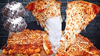 ASMR TRIPLE CHEESE TRIPLE PEPPERONI PIZZA GARLIC FINGERS LAVA CAKES JALAPEÑO amp BBQ CHICKEN BITES [upl. by Hallvard]