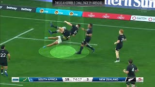 KurtLee Arendse HORRIFIC Aerial Challenge On Beauden Barrett  South Africa vs All Blacks 2022 [upl. by Kurr]