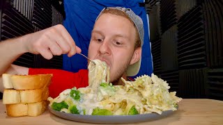 EATING ALFREDO PASTA AND CHEESY GARLIC BREAD  Mukbang [upl. by Ard86]