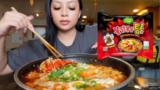 spicy cheesy noodles w lobster tail mukbang [upl. by Ivgnout40]