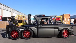 WhipAddict Crazy Custom Supercharged C10 Slayer With 2 Powered Axles Matte Black on 6 Red Wheels [upl. by Irv]