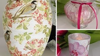 DIY Vasen und Gläser mit Serviettentechnik als FrühlingsDeko selber machen  Deko Kitchen [upl. by Shuma]