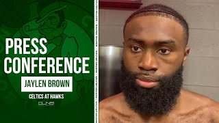 Jaylen Brown Celtics Got DISTRACTED in Crunch Time vs Hawks  Postgame Interview [upl. by Ivanna]