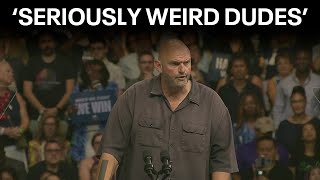 Sen John Fetterman takes shot at JD Vance during Harris Philly rally Seriously weird dude [upl. by Oemor668]