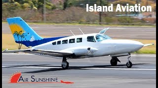 Air Sunshine Cessna 402 backtracks with door open for departure  St Kitts [upl. by Levi]