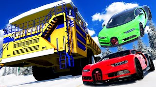 Crushing SUPERCARS with the MASSIVE BELAZ on a Ski Slope in BeamNG Drive Mods [upl. by Elamef]