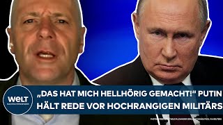 UKRAINEKRIEG quotDas hat mich hellhörig gemachtquot Russlands Präsident hält Rede vor Militärs [upl. by Vevina433]