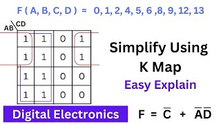 Minimization of Boolean Function Using KMap  Sum of product SOP  4 variable solved example [upl. by Esinet447]