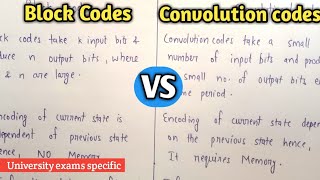 Difference between Block codes and convolution codes in ITC  lec30 [upl. by Kuth]