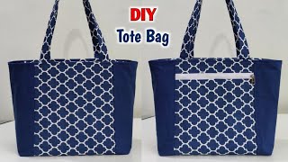 SHOPPING BAG CUTTING AND STITCHING  DIY Zippered Tote Bag Sewing Tutorial  Cloth bag making  Bags [upl. by Lamej]