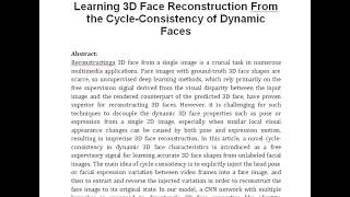 Learning 3D Face Reconstruction From the Cycle Consistency of Dynamic Faces [upl. by Aleunamme]