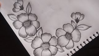 How to draw flower border design  Project design by pencilA4 sheetfront page designflower design [upl. by Nahgen]