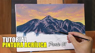 TUTORIAL DE PINTURA ACRÍLICA  Como pintar o céu e as montanhas  Amauri Jr Artes [upl. by Analihp]