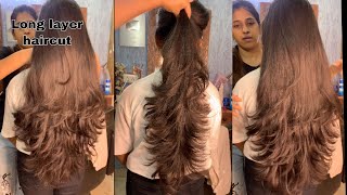 Long layer haircut tutorial  how to maintain length in long hair  layers haircut [upl. by Relyat]