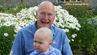 George HW Bush shaves head for cancer patient [upl. by Ehrlich]