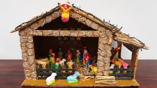 How to Make Christmas Crib  DIY Nativity Scene  Easy and Simple Crib Using Cardboard [upl. by Tomlin545]