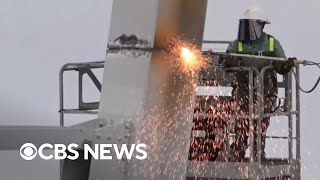 Videos show demolition crews cutting sections of Baltimores Key Bridge [upl. by Heiskell]