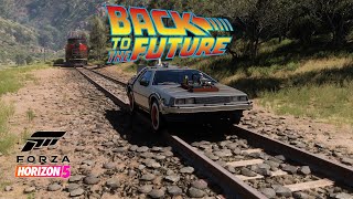 Forza Horizon 5  Back to the Future  DeLorean 88 mph  Time Travel  Universal Icons Car Pack [upl. by Enneyehs]