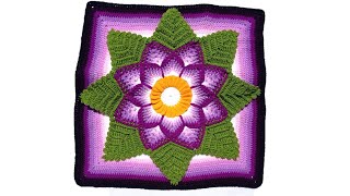 Como tejer el Cuadrado de colores N° 45 o muestra con flor en 3D a crochet para colchas y cojines [upl. by Archibald]