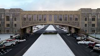 Drone Flyover of the Icy Blacksburg Campus [upl. by Lemyt]