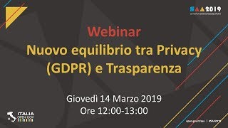 Nuovo equilibrio tra Privacy GDPR e Trasparenza [upl. by Phelgon]