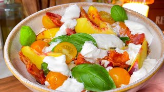 Salade de Pêches Burrata Tomates avec 1 Sauce Vinaigrette de Framboises ♥ [upl. by Nikral]