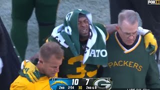 Aaron Jones ‘TERRIBLE’ KNEE INJURY 😰🙏 WARNING GRAPHIC Packers Vs Chargers 2023 highlights [upl. by Adnaloy472]