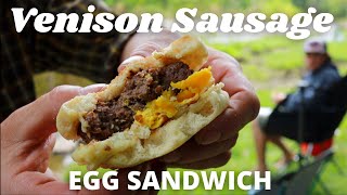 JetBoil Genesis  Venison sausage egg sandwich CAMP BREAKFAST [upl. by Ecylahs]