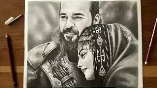 Sketch Of Ertugrul  Engin Altan  amp Haleema  Esra Bilgiç  By Pakistani Girl🇹🇷🇵🇰 [upl. by Nylauqcaj]