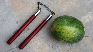 EXPERIMENT NUNCHAKU Nunchucks Bruce Lees Weapon VS Watermelon [upl. by Casanova806]