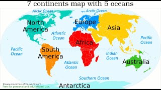 Seven Continents of the world  Seven continents and 5 Oceans  kids learning video for children [upl. by Anairb681]