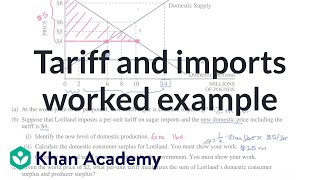 Tariff and imports worked example  APⓇ Microeconomics  Khan Academy [upl. by Aihppa]