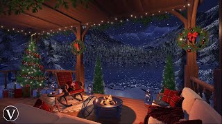 Christmas Porch Winter Night Ambience  Firepit Wind Snow amp Blizzard Sounds [upl. by Aliek]