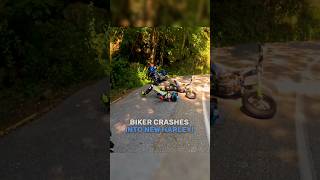 Biker Crashes Into New Harley 😱 MotoBrosMoto [upl. by Marjie336]