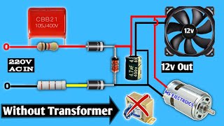 Convert 220v Ac to 12v Dc without transformer  Make a 12v dc power supply  220v to 12v converter [upl. by Salokin894]