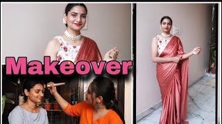 makeover vlog  saree makeup and hair  ruru ki bua [upl. by Nnayllehs]