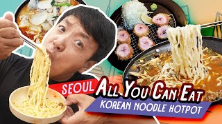 All You Can Eat KOREAN NOODLE Hotpot amp TONKATSU Fried Pork Cutlet in Seoul [upl. by Doraj]