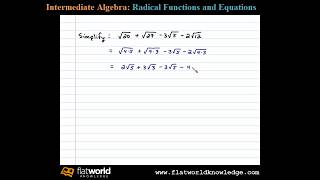 Simplify a Radical Expression Adding and Subtracting Square Roots  Algebra fwk IA 050301 [upl. by Hsakiv]