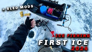 FIRST ICE Ice Fishing Northern MN in Modded Jet Sled [upl. by Tindall]