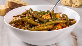 Greek green Beans and Potatoes in Tomato Sauce  Fasolakia Recipe Vegan [upl. by Anika]