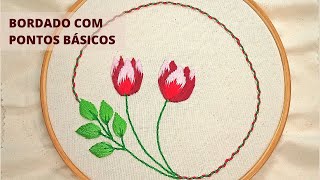 Como bordar a mão flores com pontos retos 🌹 ponto cheio 🌹 BORDADO PARA INICIANTES [upl. by Neelav]