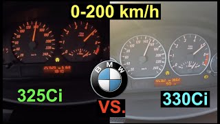 Acceleration Battle  200 kmh  BMW 325Ci vs 330Ci  Legendary E46 [upl. by Ainoloppa]